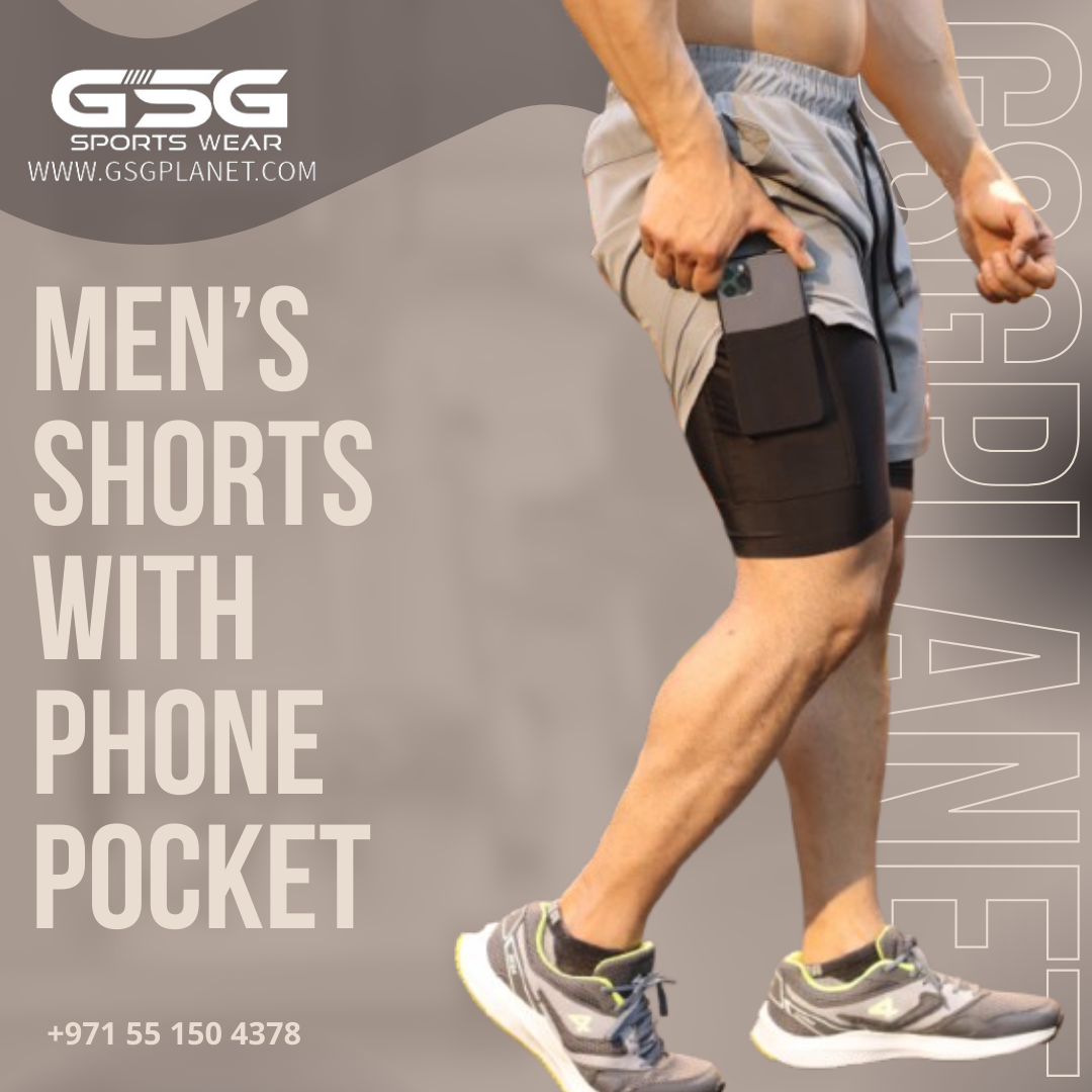 GSG Men’s Shorts with Phone Pocket - Gray & Black | UAE