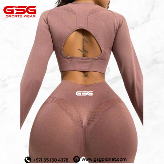 GSG 2pcs Solid Dark brown Workout Sets