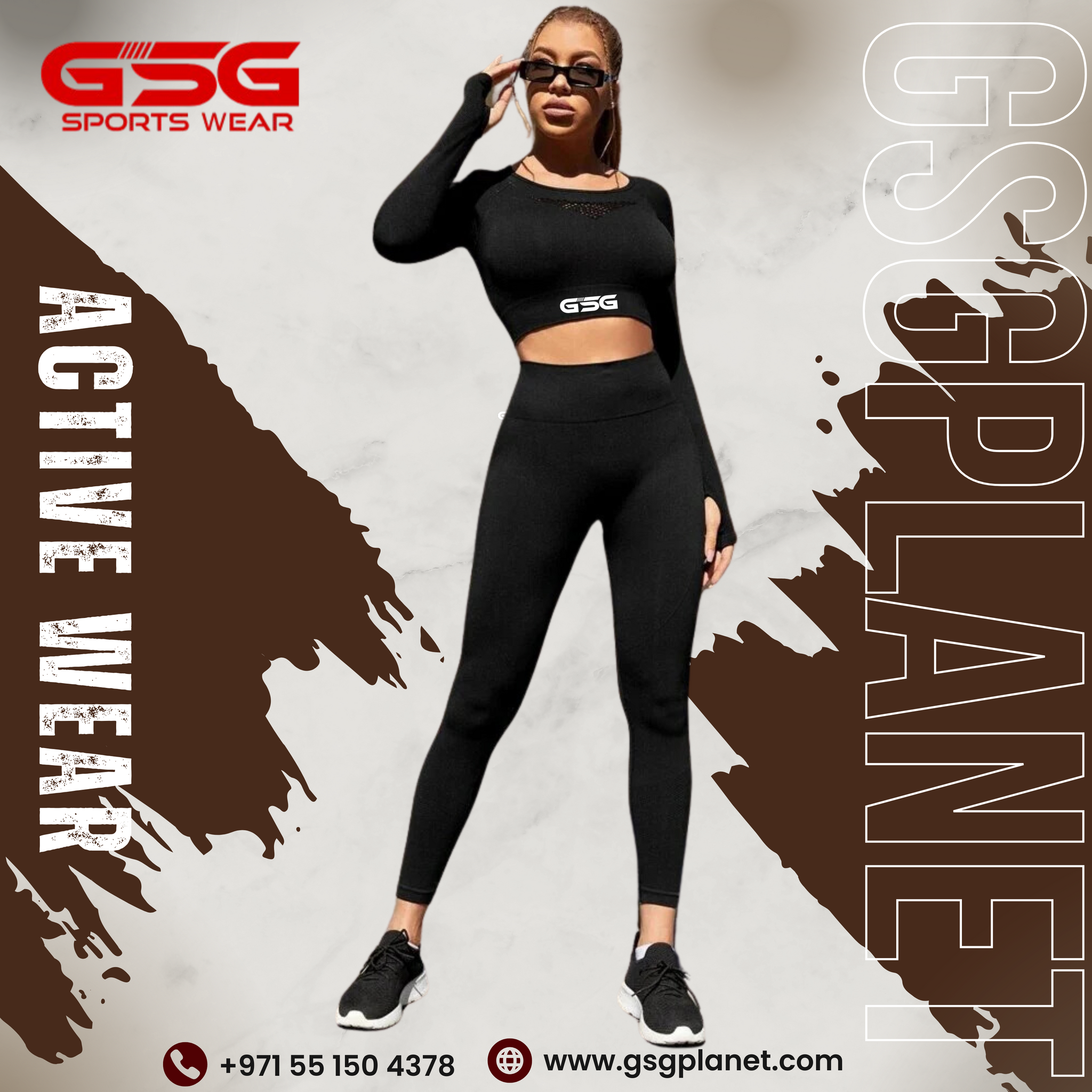 GSG 2pcs Solid Black Workout Sets