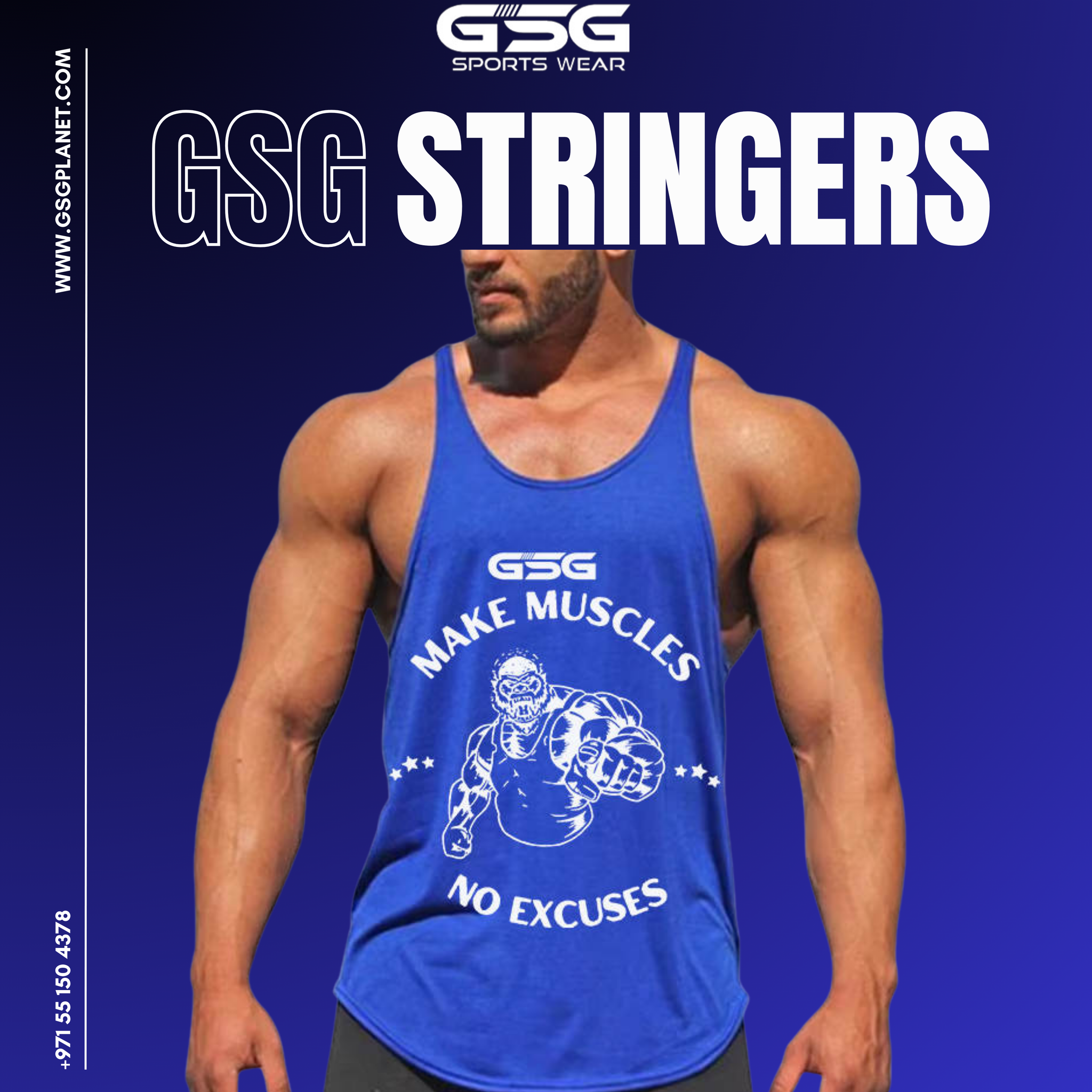 Stringer Gym Singlets Blue – Muscle Fit, Breathable & Stylish