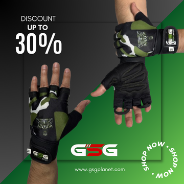 GSG Green Camo Gym Gloves with Wrist Support