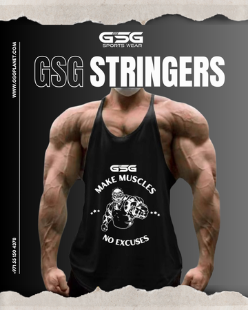 Stringer Gym Singlets Black – Muscle Fit, Breathable & Stylish