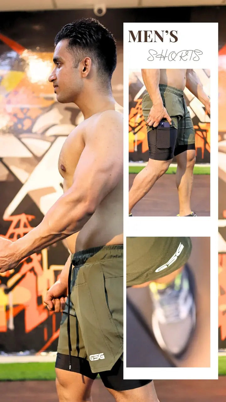 GSG Men’s Shorts with Phone Pocket - Gray & Black | UAE - gsgplanet