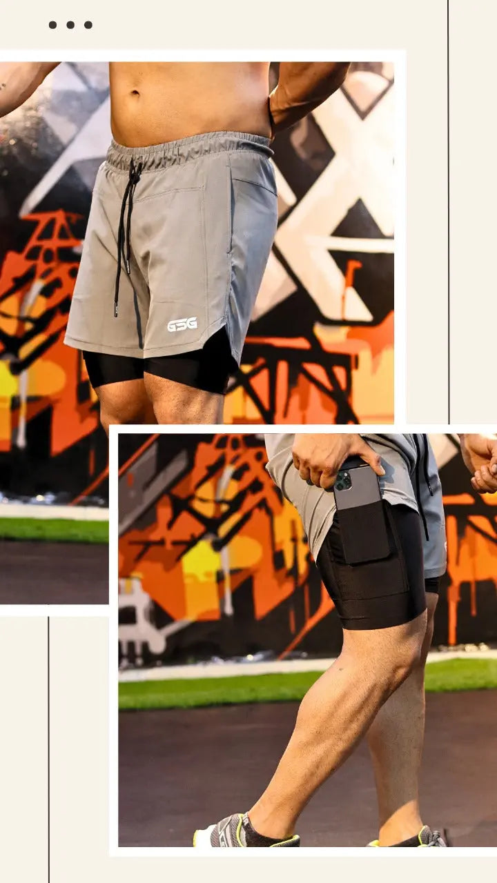 GSG Men’s Shorts with Phone Pocket - Gray & Black | UAE gsgplanet