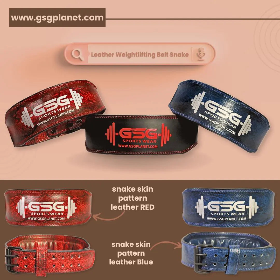 GSGPlanet Leather Weightlifting Belt – Snake Skin Pattern for Heavy Lifting - gsgplanet