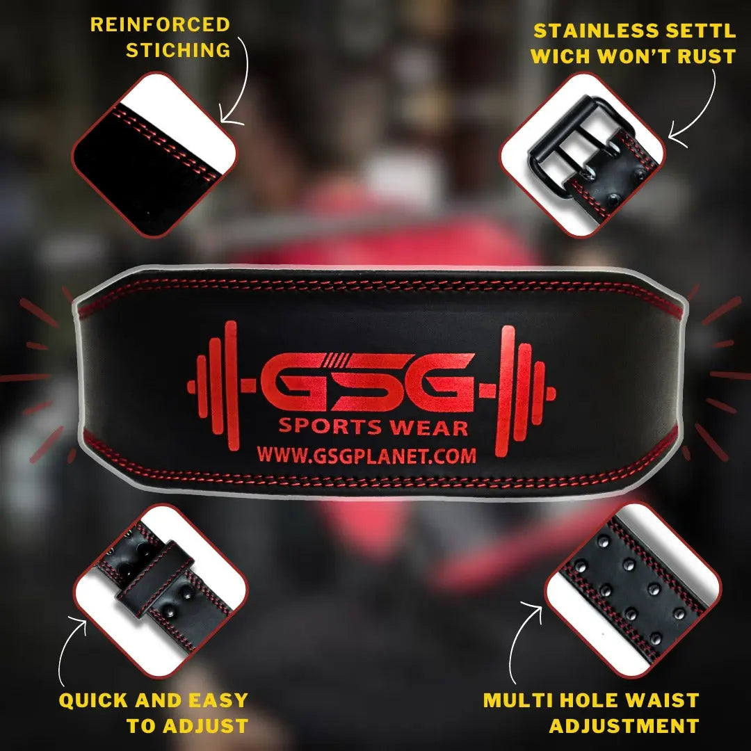 Leather Weightlifting Belt with Padded Support - Black gsgplanet