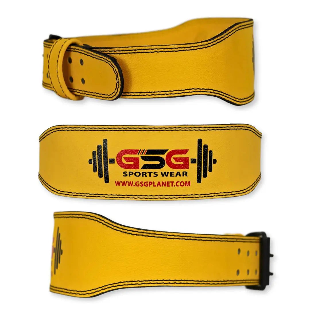 Leather Weightlifting Belt with Padded Support - Yellow - gsgplanet