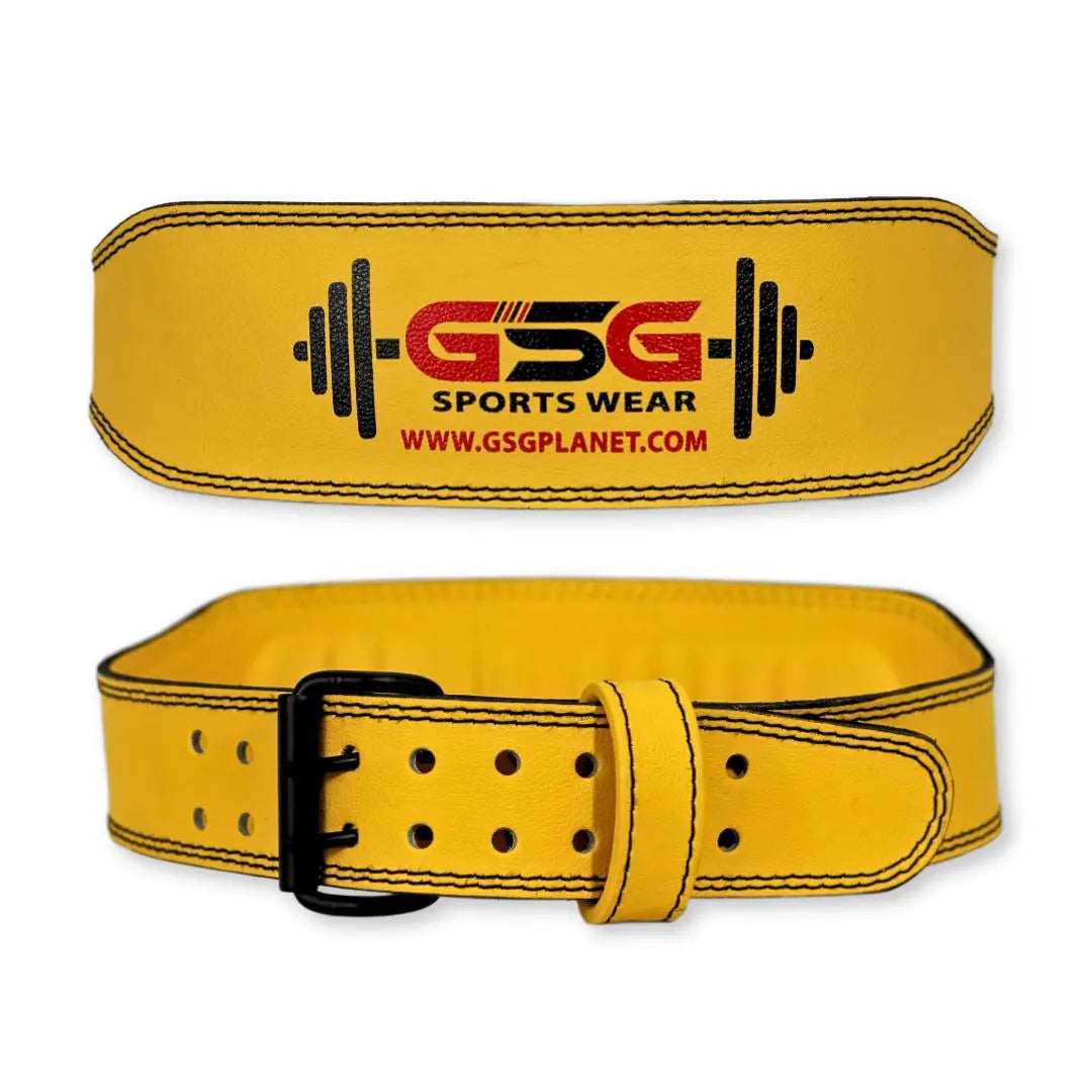 Leather Weightlifting Belt with Padded Support - Yellow - gsgplanet