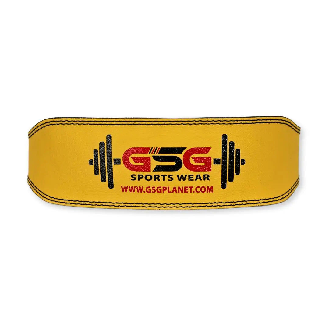 Leather Weightlifting Belt with Padded Support - Yellow - gsgplanet