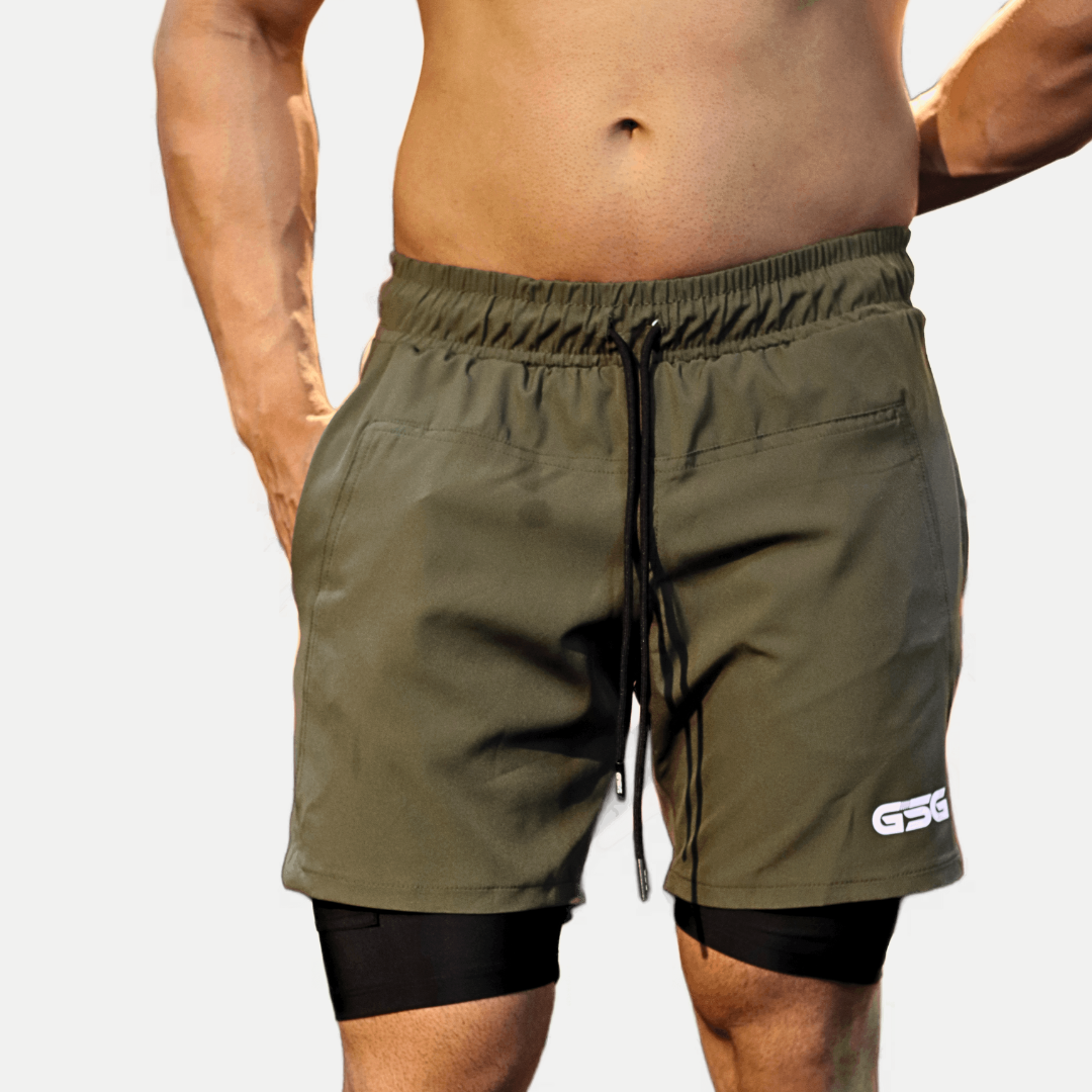 Active Wear Plain Compression Shorts - Olive Green gsgplanet