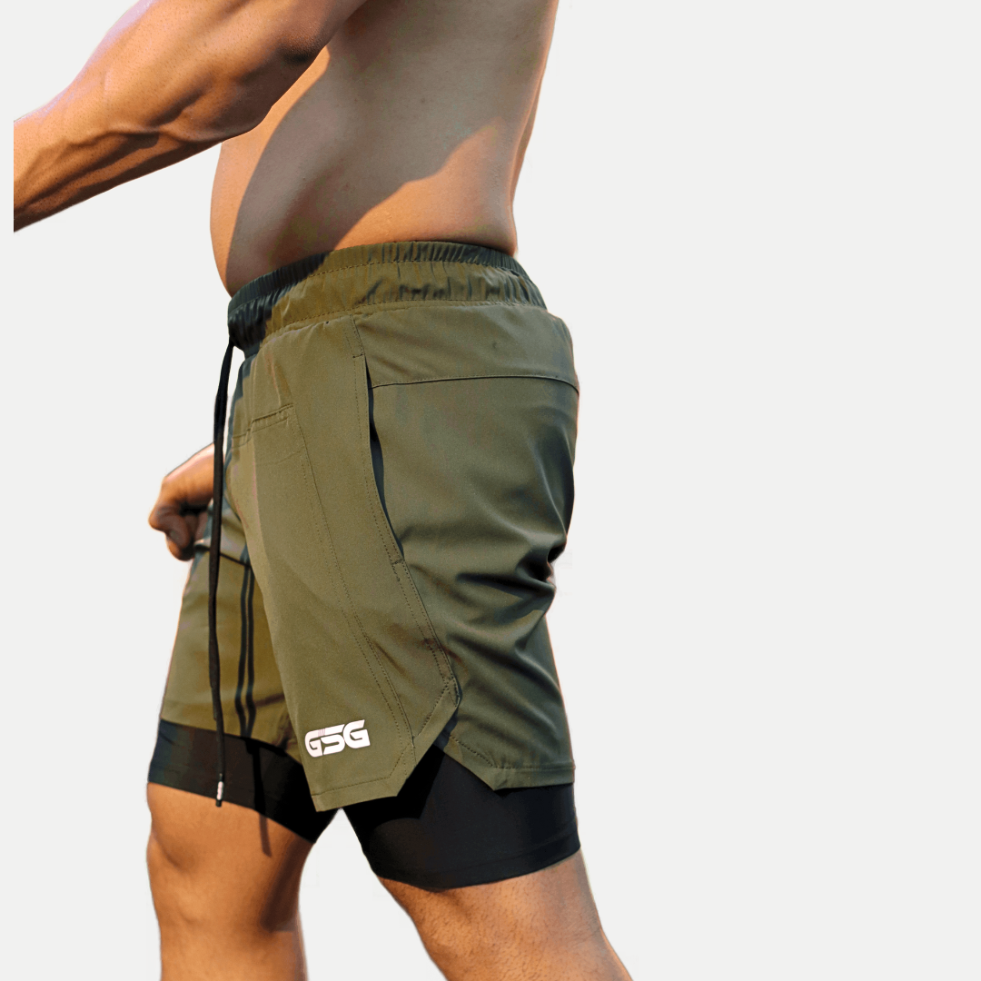 Active Wear Plain Compression Shorts - Olive Green gsgplanet