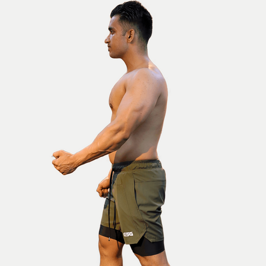 Active Wear Plain Compression Shorts - Olive Green gsgplanet