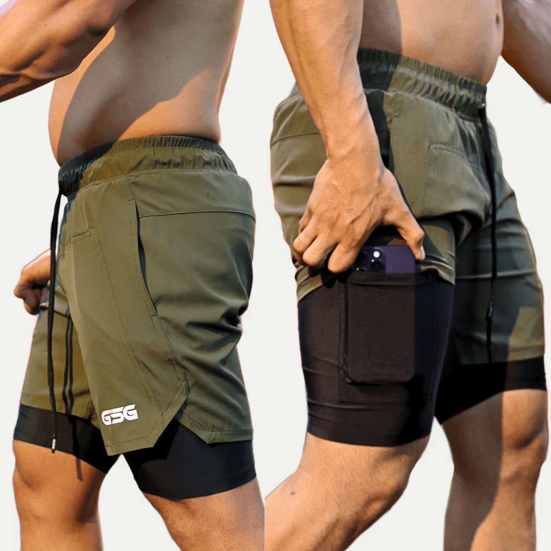 Active Wear Plain Compression Shorts - Olive Green gsgplanet