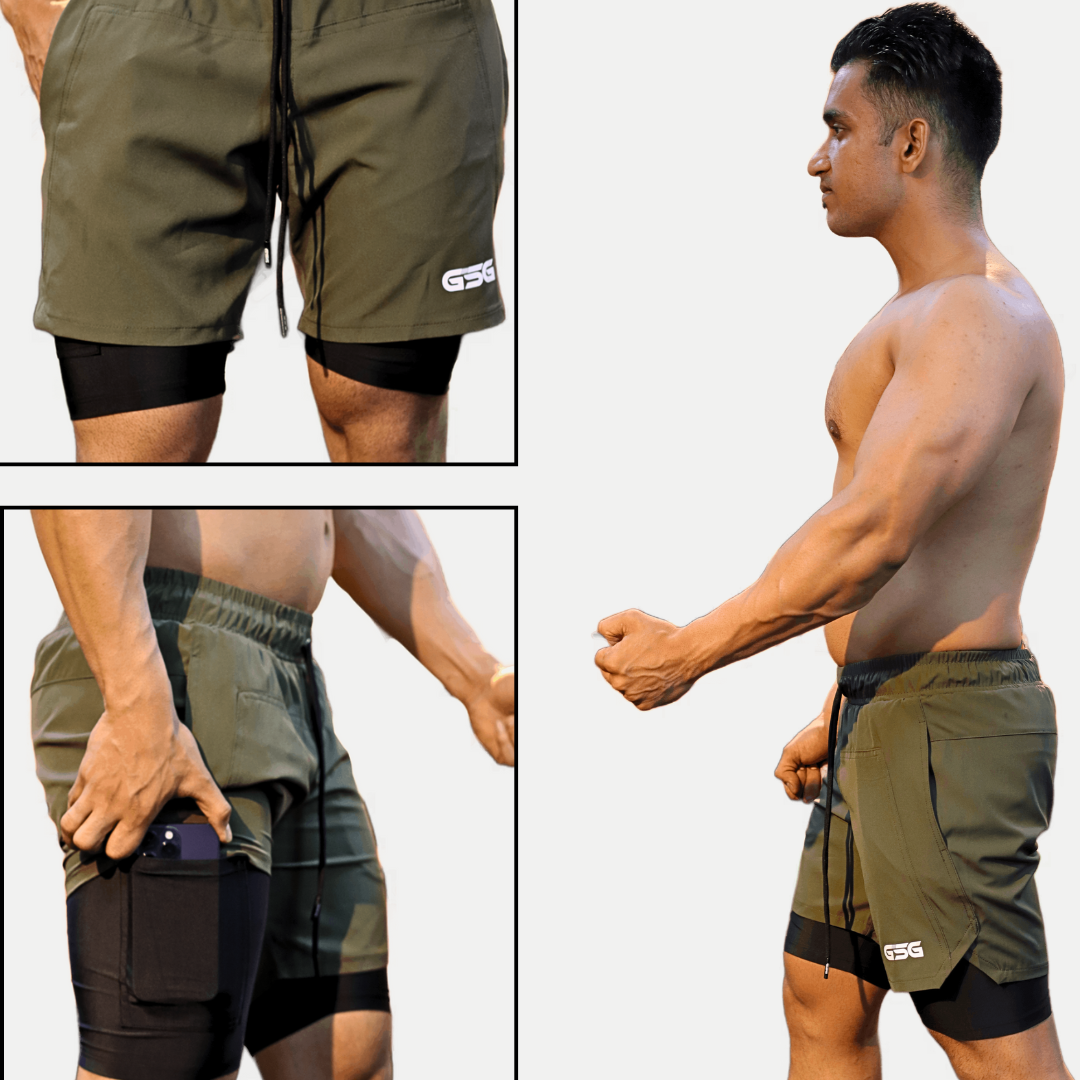 Active Wear Plain Compression Shorts - Olive Green gsgplanet