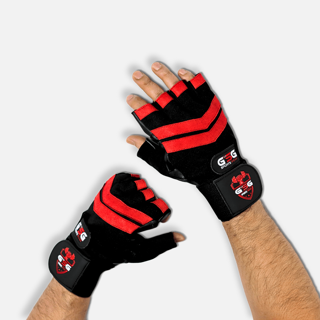 Weightlifting Gym Gloves - Black Strips - Red & Black gsgplanet