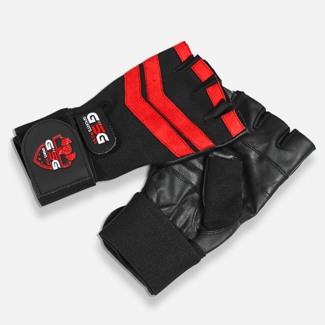 Weightlifting Gym Gloves - Black Strips - Red & Black gsgplanet