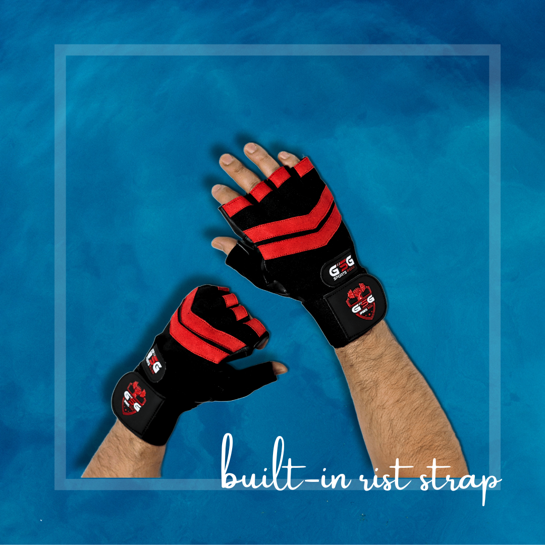 Weightlifting Gym Gloves - Black Strips - Red & Black gsgplanet